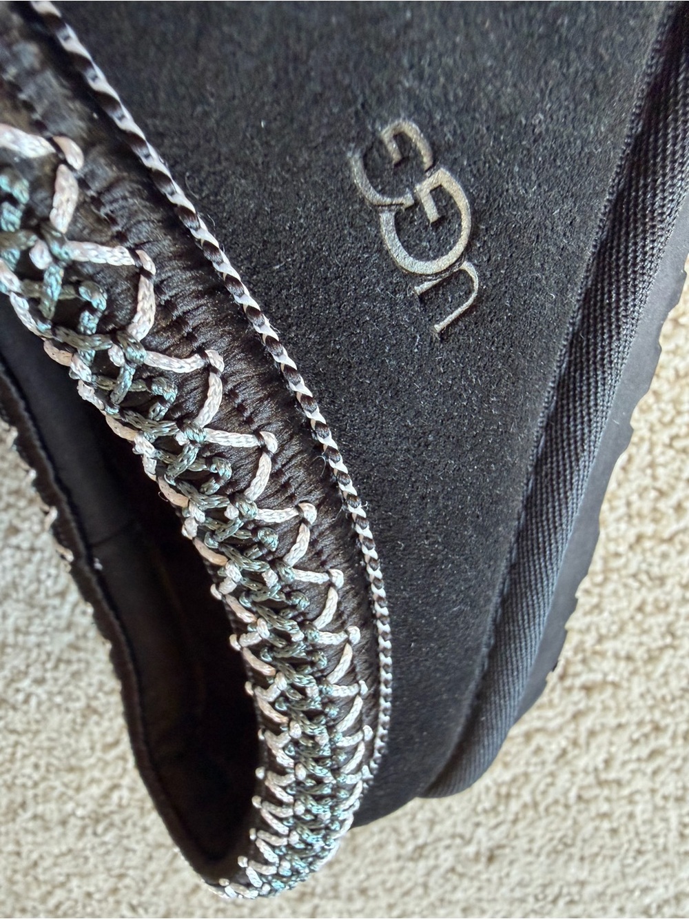 UGG tazman Black Slip-On Suede Clog with Woven Trim - Picture 3 of 5